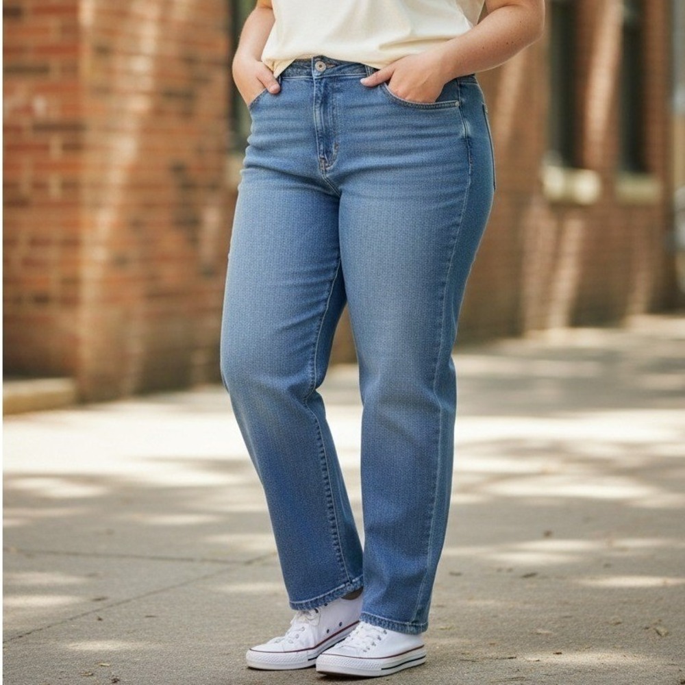 Liz Claiborne Classic Straight Leg Jeans 22W Medium Wash High Rise Elastic Back